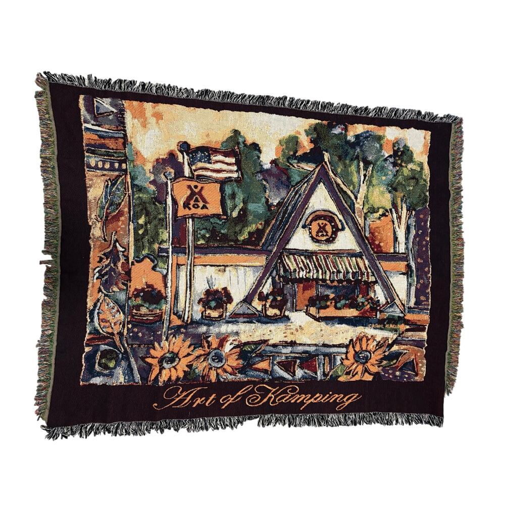 KOA “Art of Kamping” Tapestry Lap Blanket – Woven Camping Throw & Sunflowers